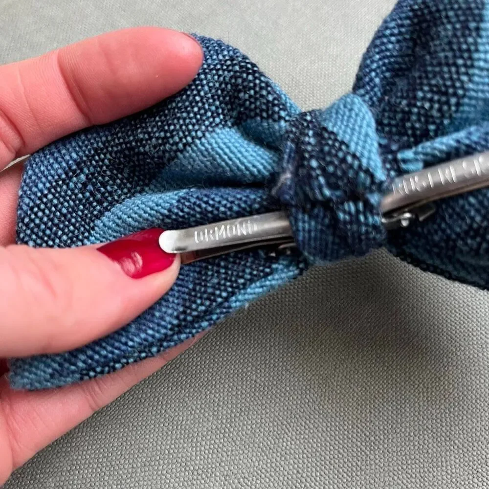 VTG Madawaska Weavers Wool Bow Tie Blue Plaid Hand Woven Canada
